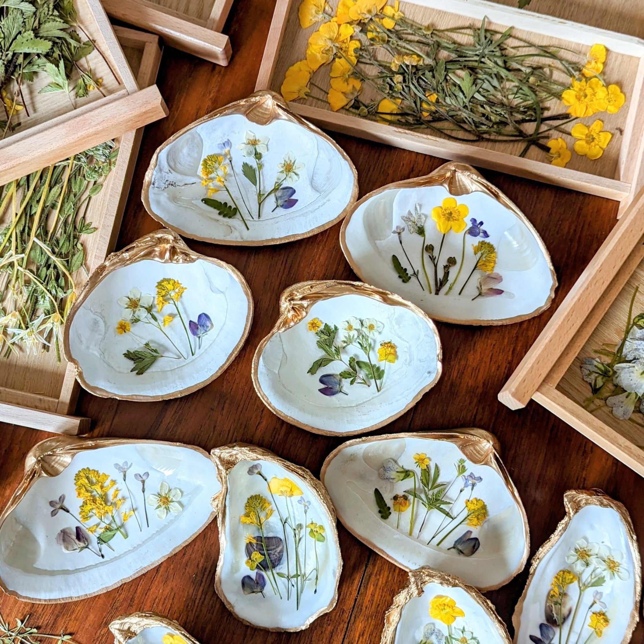 Pressed Wildflower Seashell Dish
